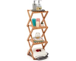 Opvouwbaar badkamerrek, 4 planken, opbergorganizer van hout, smal staand rek voor smalle ruimtes, keuken, badkamer, woonkamer, rubber hout