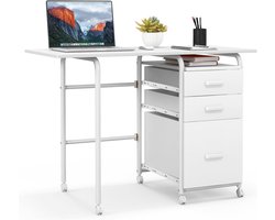 Opvouwbaar Computerkantoor Bureau met 3 Opberglades en Vergrendelbare Wielen
