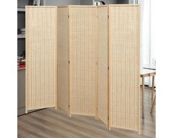 Opvouwbaar kamerscherm - Ruimteverdeler bamboe - Privacy creëren - Natuurlijk vlechtwerk - 5 panelen 170 cm - Licht hout