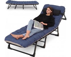 Opvouwbaar kampeerbed met matras - Stevig, draagbaar opvouwbaar bed met kussen - in 5 standen verstelbaar - 200×68×32 cm - draagvermogen 400 lbs - grijs