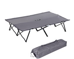 Opvouwbaar kampeerbed voor 2 personen, kampeerbed, opvouwbaar bed met draagtas, draagvermogen tot 136 kg, staal, Oxfordgrijs, 193 x 125 x 40 cm
