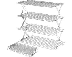 Opvouwbaar koelrek met 4 lagen - Plank - Bakbenodigdheden - Metaal - Zilver