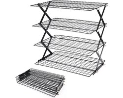 Opvouwbaar koelrek met 4 lagen - Plank - Taartrooster - afkoelrooster - keukenrooster - Metaal - Zwart