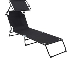 Opvouwbaar Ligbed met Zonnedak – Verstelbare Ligstoel – Inklapbaar – Weerbestendig – Voor Tuin, Camping, Strand & Balkon