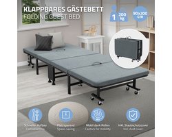 Opvouwbaar logeerbed 90x200 cm met matras, oprolbaar, voor kinderen & volwassenen tot 200kg draagvermogen