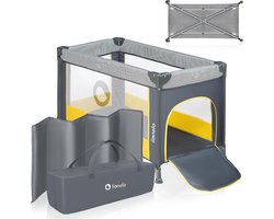 Opvouwbaar reisbedje met matras, Vanaf de geboorte tot 3 jaar/15 kg, Babyboxen voor kinderen en baby's met zij-ingang, Gaaswanden transparante, Tas, Wielen, beveiligingssysteem LockGuard, Blauw