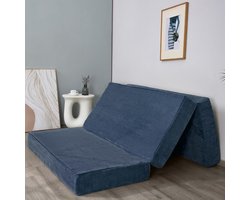 Opvouwbaar Ribfluweel Matras - Driedubbel Vloermatras 10 cm Dik - Met Wasbare Hoes - In Drieën Opvouwbaar - Ruimtebesparend Logeermatras -Blauwe steen - Tweepersoons