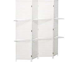 Opvouwbaar Roomdivider met 4 Panelen en Plank - Houten Roomverdeler Wit