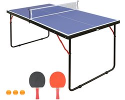 Opvouwbaar Tafeltennistafel 137,17x76,2x68,58cm Met Net En Racket Set Blauw MDF Voor Binnen Buiten Gebruik Geschikt Voor Kinderen En Volwassenen