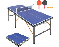 Opvouwbaar Tafeltennistafel 152,4x66,04x66,04cm Met Net En Racket Set Blauw MDF Voor Binnen Buiten Gebruik Geschikt Voor Kinderen En Volwassenen Inclusief 2 Rackets En Ballen Eenvoudige Montage