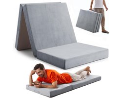 Opvouwbaar Traagschuim Matras 10 cm - Eenpersoons Logeermatras - Driedubbele Camping Mat - Machinewasbare Fluwelen Hoes - Vloermatras voor Volwassenen - Opklapbaar Slaapkussen