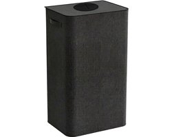 Opvouwbare afvalbak met deksel - 100 liter - Inclusief grote binnentas - Veilige opbergruimte voor flessen - Geschikt voor keuken, kantoor en buiten - Kledingorganizer van Oxford-stof - 70*43*33 cm - Zwart