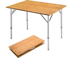 Opvouwbare Bamboe Camping Tafel - Hoogte Verstelbaar - Aluminium Frame - Geschikt voor 4/6 Personen - Outdoor Camping Picknick - Koken - Tuin - Wandelen - Barbecue Vouwtafel