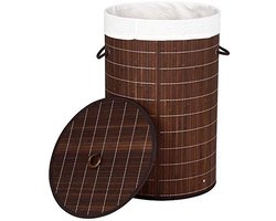 Opvouwbare bamboe wasmand met deksel en handgrepen - 70 liter
