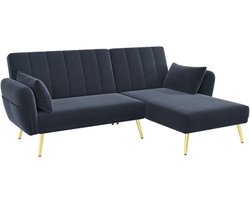 Opvouwbare Bank 191,5x130,5x80cm Bank Slaapbank L-Vormige Bank Zwart Fluweel Met Metalen Poten Hoge Poten Geschikt Voor Woonkamer Slaapkamer Home Cinema Gastenkamer
