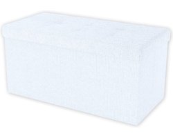 Opvouwbare bank 76x38x38 cm in wit - Zitkubus met deksel en opbergruimte - Stoffen voetensteun kist met holtes