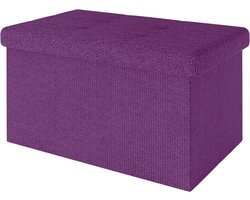 Opvouwbare bank in VIOLET - Zitkubus 49x30x30 cm - Stoffen opbergkist met deksel - Holtes - Voetensteun