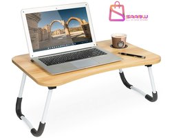 Opvouwbare Bedtafel voor Laptop – Met Beker- en Tablethouder – Antislip Poten – Bruin – laptoptafel – 48727