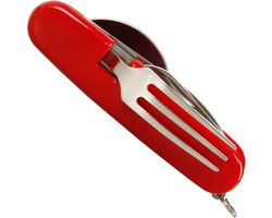 Opvouwbare bestekset, lepel, vork, mes en flesopener
