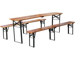 Opvouwbare Biergarten Set - 3-Delig - 1 Grote Tafel 220 Cm + 2 Banken - Massief Grenen - Draagt Tot 200 Kg