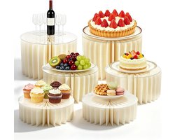 Opvouwbare buffetaccessoires set van 6, etagère voor bruiloften, verjaardag en feestjes, stabiele taart- en cupcake-standaard met PVC-platen