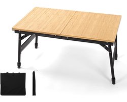 Opvouwbare Buiten Tafel - Kampeertafel Tuinmeubel - Picknick Koken Reizen - In Hoogte Verstelbaar - 136cm Uitschuifbaar - Natuurlijk Bamboe