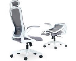 Opvouwbare Bureaustoel - Compacte Stoel - Thuiswerken Studeren - Ergonomisch Mesh Ontwerp - Opvouwbaar - Wit Grijs