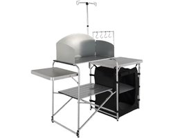 Opvouwbare Camping Keukentafel met Aluminium X-frame - Draagbaar Kookstation met Opbergvak - 1 Oxford Tas voor BBQ - Ideaal Voor Picknick en Outdoor Koken - Zwart