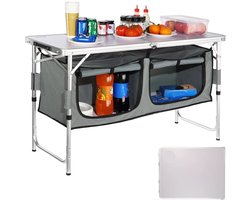 Opvouwbare Camping Keukentafel - Opklapbare - Inklapbaar - Buitent - Snel Opzetbare - Verstelbare Hoogte - Familiefeest - Lichtgewicht - Ruimtebesparend - Zilver