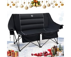 Opvouwbare Campingbank voor 2 Personen XL met Hoge Rugleuning en Zijvakken