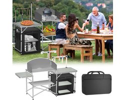 Opvouwbare campingkast, campingkeuken, campingkeukentafel, keukenkast met 3 werkbladen, lichtstandaard, afneembare voorruit en draagtas voor camping, strand, reizen
