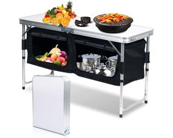 Opvouwbare campingkeuken - Vouwkeuken kast - Outdoor koken - Drie hoogtes instelbaar - 120 x 47 cm - Zilver
