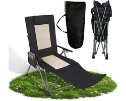 Opvouwbare Campingstoel 2-in-1 – Gevoerde Stof – Strandstoel met Voetensteun – Verstelbare Rug – 150 kg – Zwart