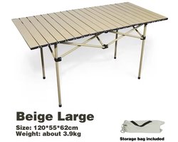 Opvouwbare Campingtafel 120 cm – Lichtgewicht en Duurzaam – Beige– Outdoor Inklapbare Tafel – Voor Tuin, Balkon, Strand & Kamperen – Verstelbare Veldtafel van Metaal