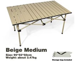 Opvouwbare Campingtafel 95 cm – Lichtgewicht en Duurzaam – Beige – Outdoor Inklapbare Tafel – Voor Tuin, Balkon, Strand & Kamperen – Verstelbare Veldtafel van Metaal