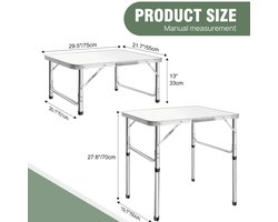 Opvouwbare Campingtafel – Lichtgewicht & Draagbaar – In Hoogte Verstelbaar Aluminium Tafel met Handvat – Opklapbare Picknicktafel voor Buiten, Kamperen & Reizen - 75 x 55 x 70 cm