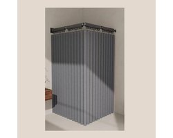 Opvouwbare douchegordijnstangset - Douchegordijn - Douchegordijnstang - Badkamerverdeler - Waterdichte douchescheider - Wandmontage - Dubbele gordijnroede - Grijs - Polyester - 100x180cm