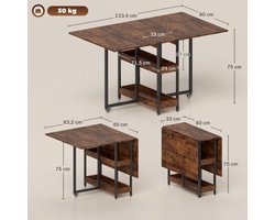 Opvouwbare Eettafel – Klaptafel – Uitschuifbare Tafel – Tuintafel – Tafeltje – Rustieke Bruine Kleur – 133,4x80x75 cm – Inklapbaar Met 2 Open Planken
