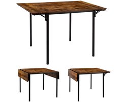 Opvouwbare Eettafel met Uitschuifblad – 121x77x76 cm – Industrieel Vintage – Uitschuifbare Keukentafel voor 2 tot 4 Personen – Gate Leg Ontwerp – Bruin/Zwart.