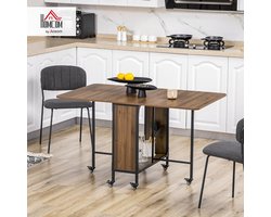 Opvouwbare eettafel met wielen en plank, uitschuifbare ruimtebesparende tafel voor 6 personen, multifunctionele mobiele keukentafel voor kleine ruimtes, 130 x 80 x 74 cm, lichtbruin – Meda Home Store