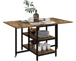 Opvouwbare Eettafel met Wielen - Uitschuifbare Tafel voor 2-6 Personen met Opbergruimte