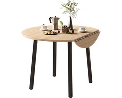 Opvouwbare Eettafel Rond - 100x100 cm Houten Look - Ruimtebesparende Klaptafel Met Metalen Poten - Moderne Keukentafel Voor 2-4 Personen - Scandinavische Tafel Voor Kleine Ruimtes