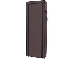 Opvouwbare Garderobekast 170x58x28 cm KOKOS BRUIN - Linnen Garderobekast met Ritssluiting en Schoenenrek met 9 Vakken - Ideaal voor Camping en Thuis