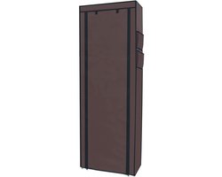 Opvouwbare garderobekast 170x58x28 cm KOKOS BRUIN - linnen met ritssluiting en schoenenrek met 9 vakken - voor camping en thuis