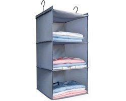 Opvouwbare Hangende Kast Organizer met 3 Planken - Ruimtebesparende Opslag voor Kleding en Accessoires, Wasbaar Oxford Stof, Grijs