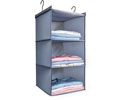 Opvouwbare Hangende Kast Organizer met 3 Planken - Ruimtebesparende Opslag voor Kleding en Accessoires, Wasbaar Oxford Stof, Grijs