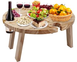 Opvouwbare Houten Picknicktafel met Houder voor Wijn Glazen, Ideaal voor Camping, Strand en Tuinfeest