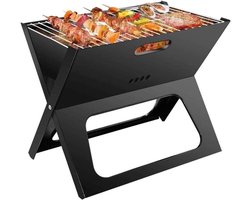Opvouwbare Houtskool Barbecue - 44,5 X 30,5 X 35 cm - Draagbare BBQ - Mini Grill - Inklapbaar Barbecuetoestel - Compact Tafelmodel voor Buiten - Tafelgrill voor Camping, Balkon & Picknick – Mat Zwart