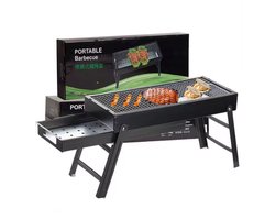 Opvouwbare Houtskool Barbecue – Draagbare Rechthoekige BBQ Grill – Voor Camping, Tuin, Picknick of Terras – Ultralicht Metaal – Zwart – 60x20x32 cm