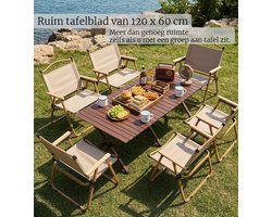Opvouwbare Kampeerset voor 6 Personen - 120x60x45cm Campingtafel met 6 Stoelen - Roltafel - Kermitstoel - Buiteneettafel - Houtlook / Canvas - Draagbaar - Regisseursstoel - Relaxstoel voor buiten